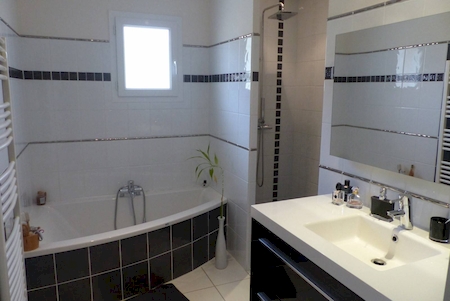 salle de bains avec baignoire et douche